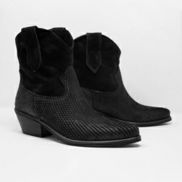 Genuine Suede and Embossed Leather Boots - Picture 2 of 5